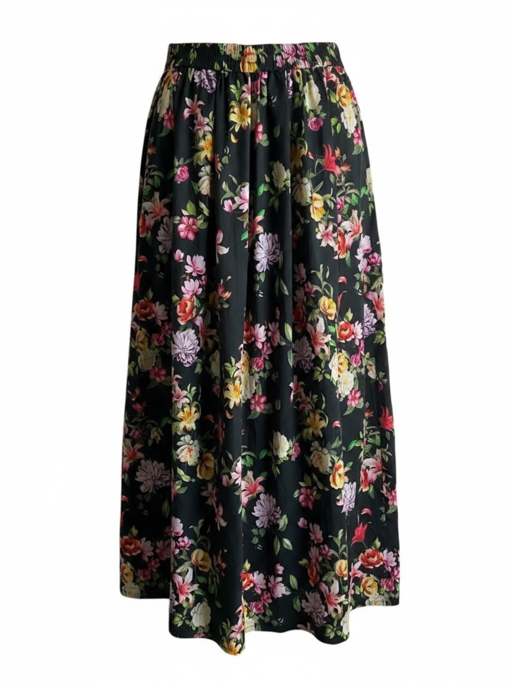 Navy Floral Maxi Skirt - Women's Elastic Waist